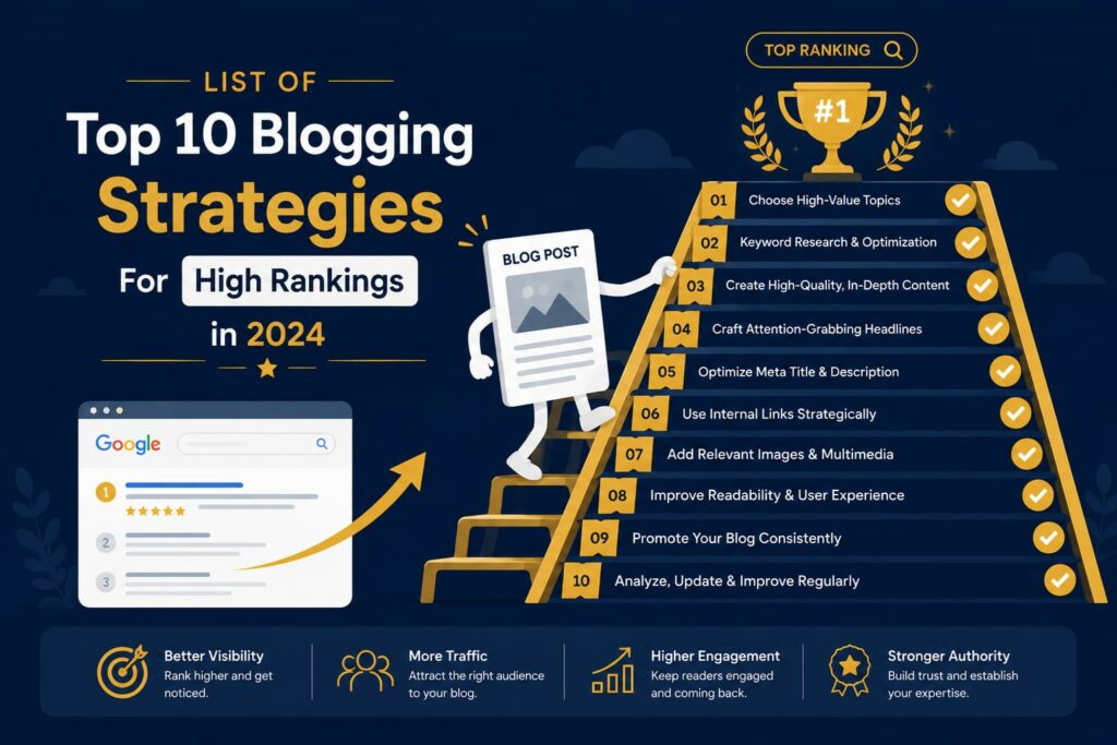 List of Top 10 Blogging Strategies For High Rankings in 2024